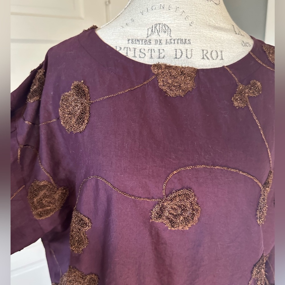 Elegant Purple Blouse with Brown Embroidery